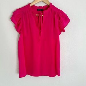 Vineyard Vines Hot Pink Silk Top XS Ruffle Sleeves
